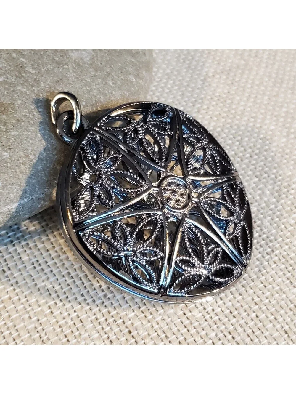 Art Deco Filigree Gunmetal Black Gray Large 62x46mm Pendant